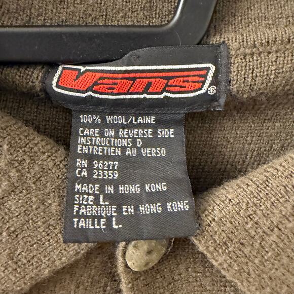 Vans 90s Vintage Men's Sweater L Wool Knit Striped Button Polo Cardigan Green - Picture 5 of 6